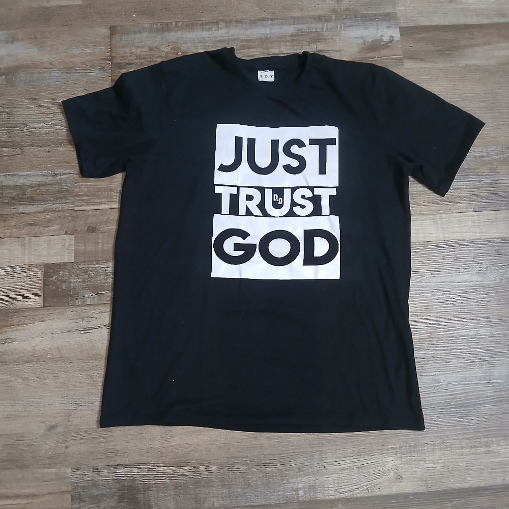 T.D.T Graphic T-Shirt Mens XXL Black Just Trust God D4D Religious Tee‎